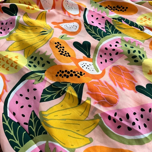 NWT Anthropologie Hutch Glenne Tropical Fruit Wrap Dress Maxi pink orange S - Picture 7 of 8